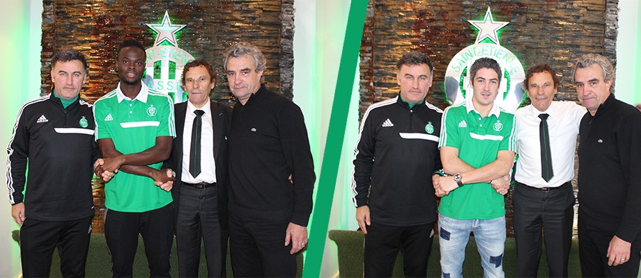 Les deux joueurs accompagnés de leur coach et de la direction (ASSE.fr)