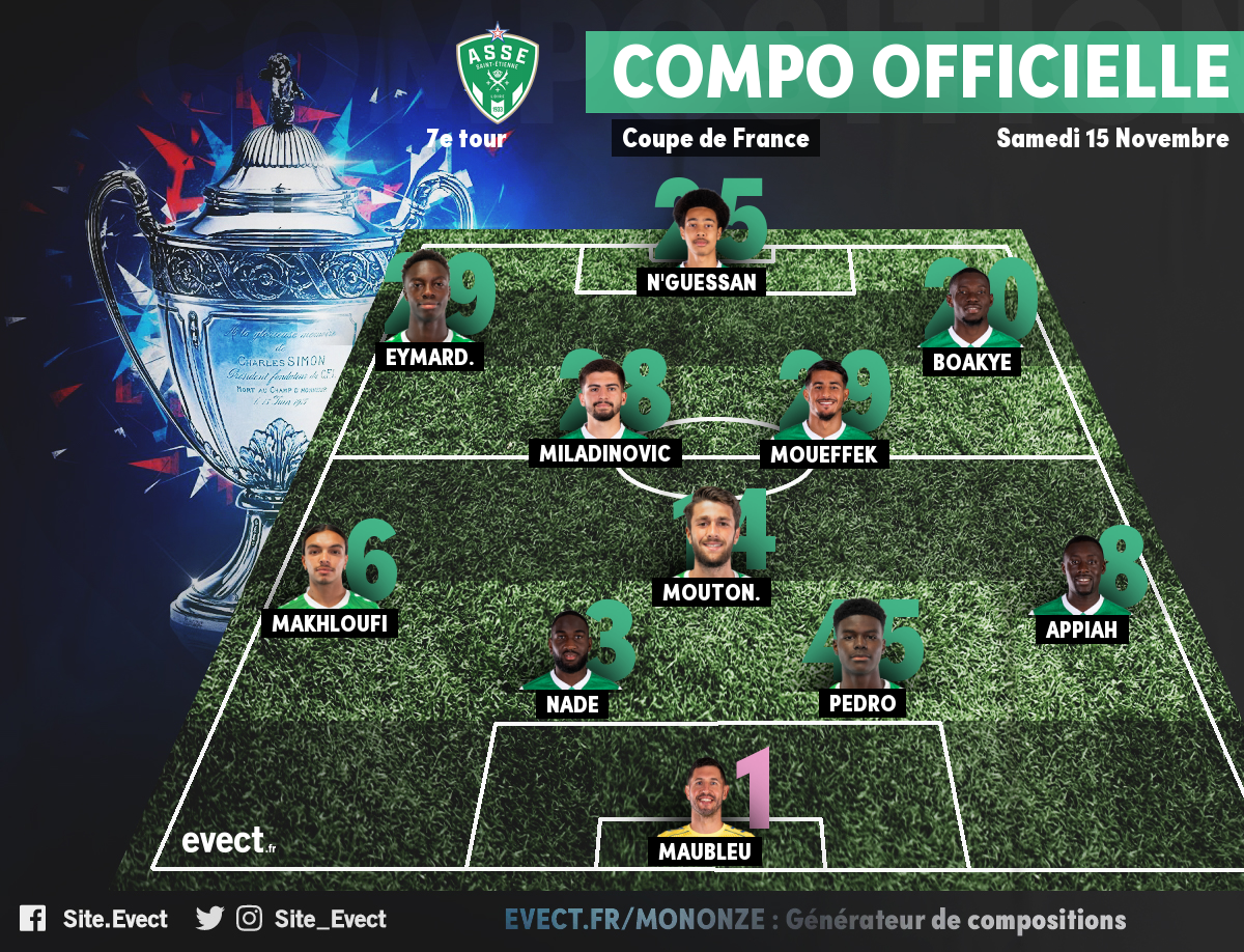 Flash - La compo' de l'ASSE pour défier Quetigny en Coupe de France #ASSE