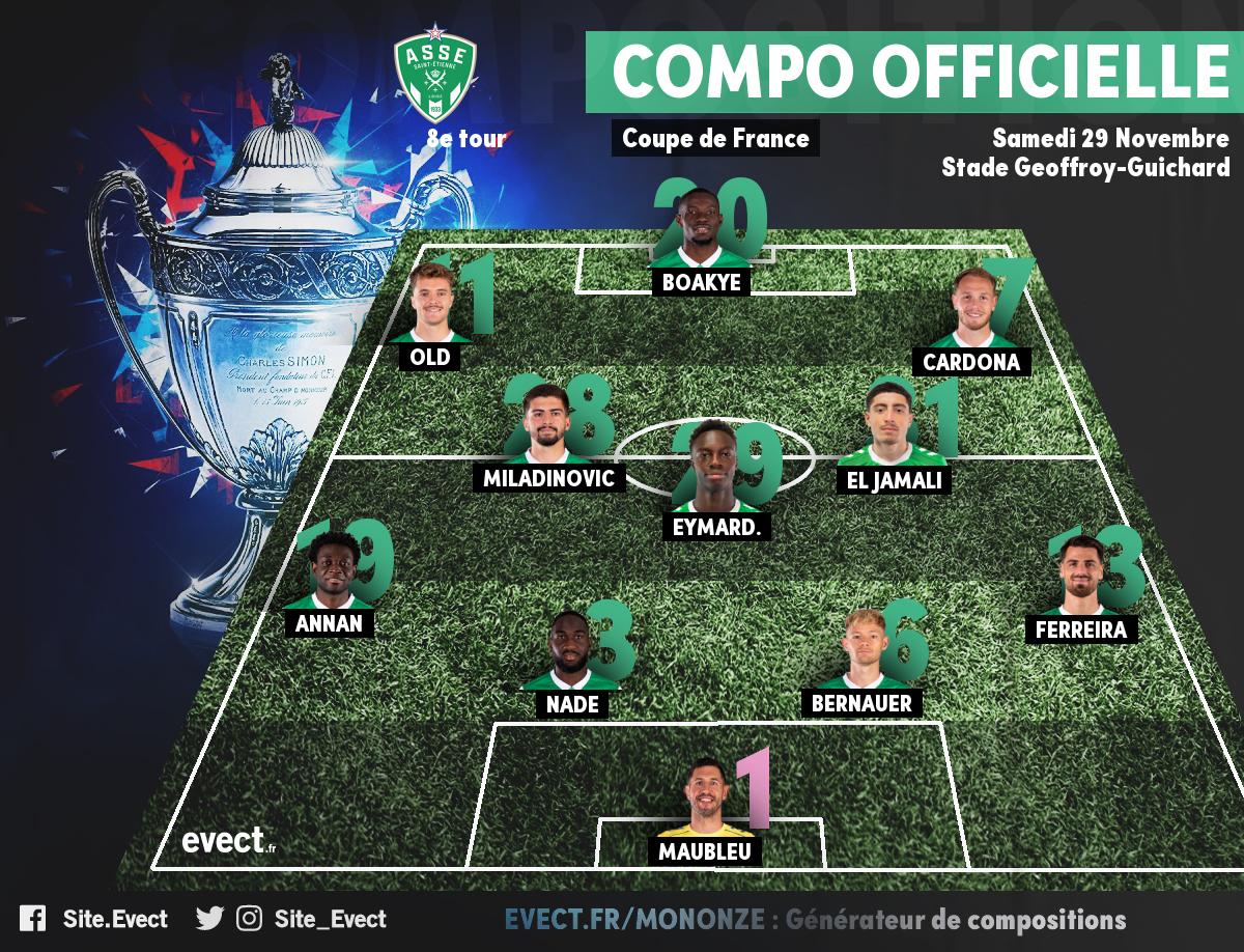 Flash - La compo' de l'ASSE pour défier l'USEM en Coupe de France #ASSE