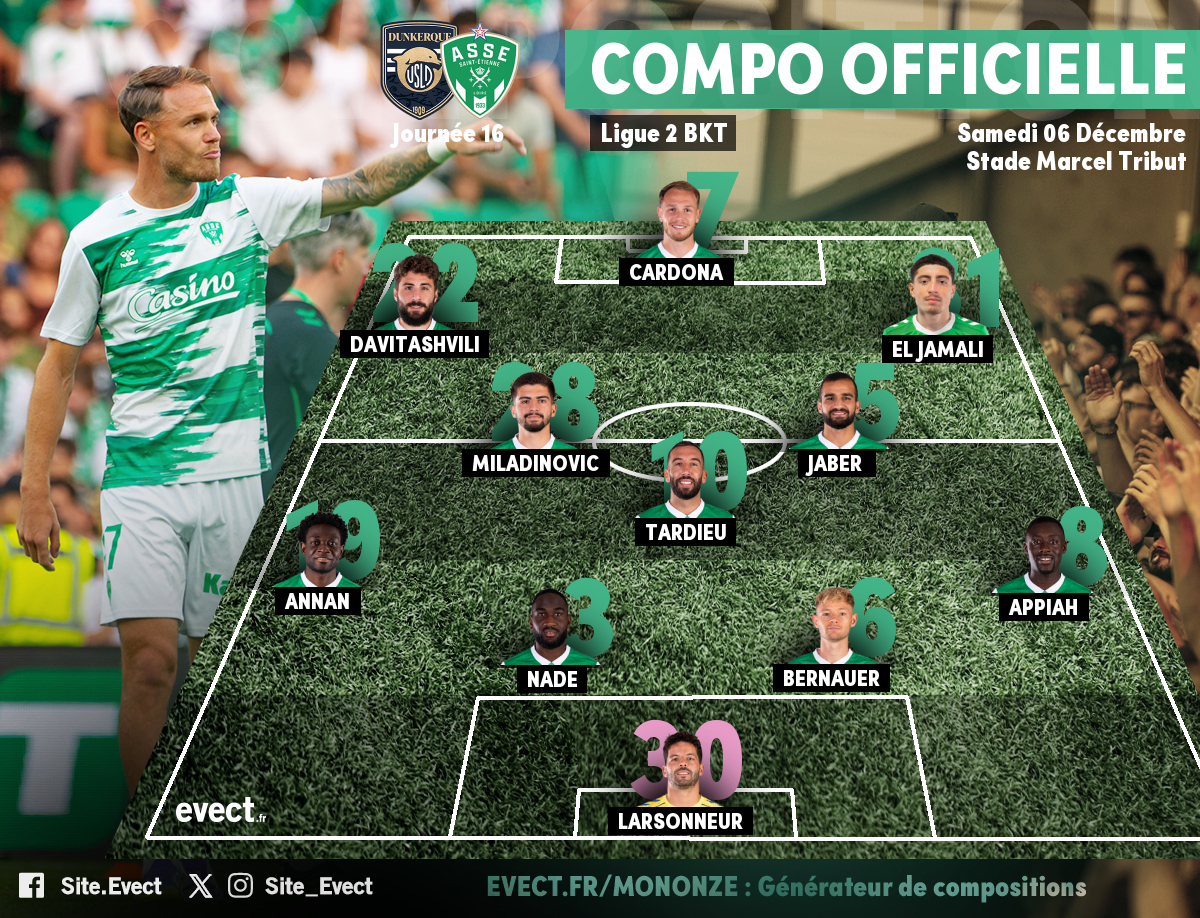 🚨 Le onze de départ avec des surprises de l'ASSE #ASSE