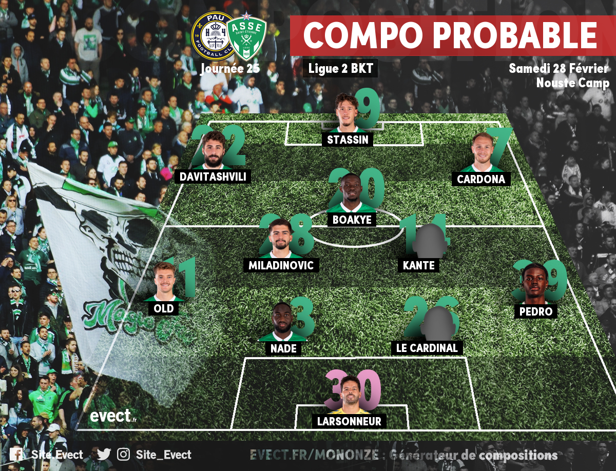Ligue 2 - La composition probable de l'ASSE pour affronter Pau #ASSE