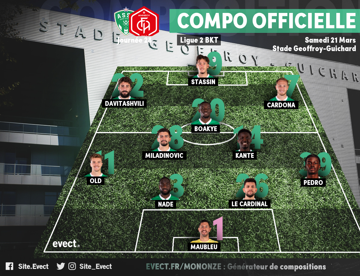 ASSE - La composition des Verts en 3-5-2 face à Annecy #ASSE
