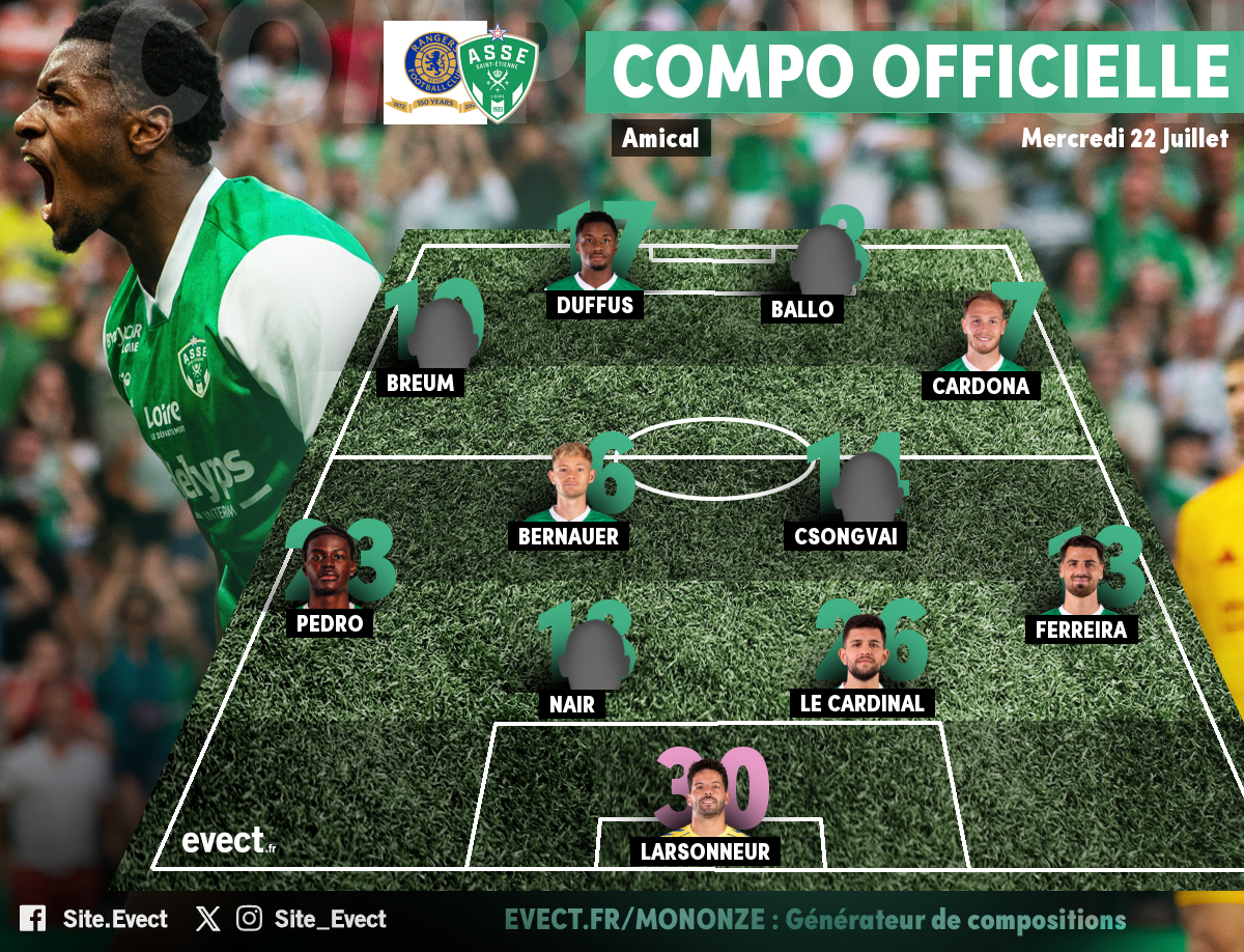La composition de l'ASSE pour affronter les Glasgow Rangers #ASSE