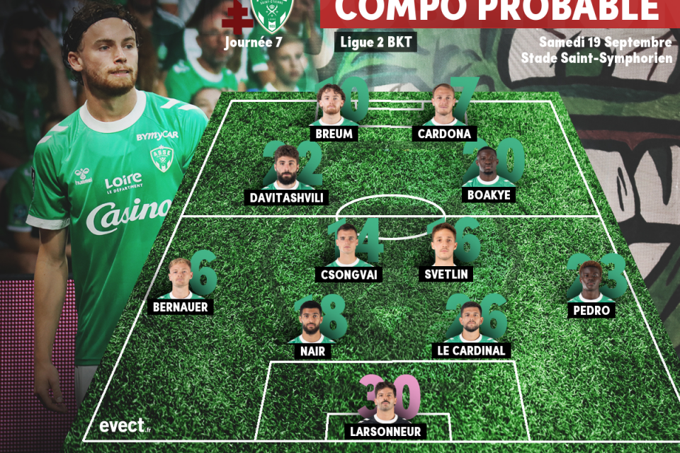 Ligue 2 - La compo' probable de l'ASSE pour affronter Metz